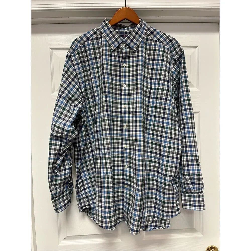Vineyard Vines Blue & Green Plaid Slim Fit Murray Button Down Shirt sz XXL EUC